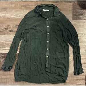 Tempo Paris Womens XL Forest Green Crinkle Button Down Long Sleeve Shirt Top